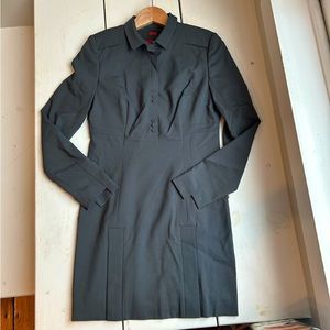 Hugo by Hugo Boss Charcoal Grey Suiting Mini Dress with button details.